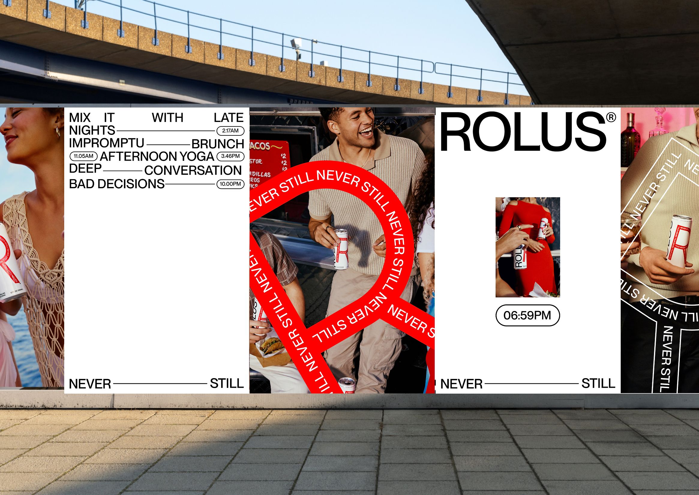 Logotype, packaging, posters and motion video for sparkling drink Rolus designed by Re