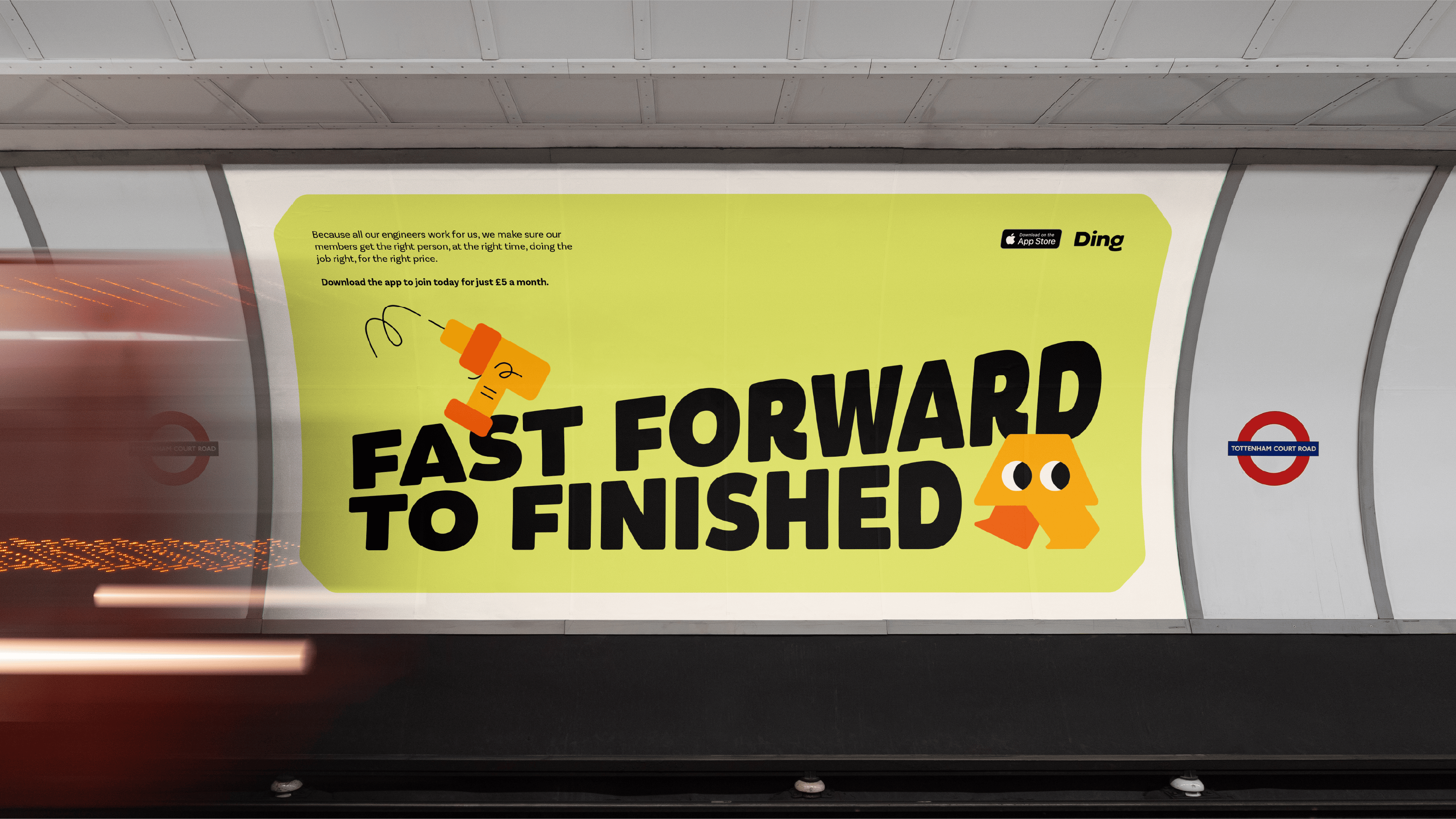 Logo, branding identity and mascot design for home improvements app Ding designed by Wildish & Co. 