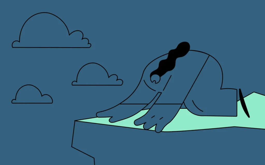 Line art illustration of a human figure on a cloud.