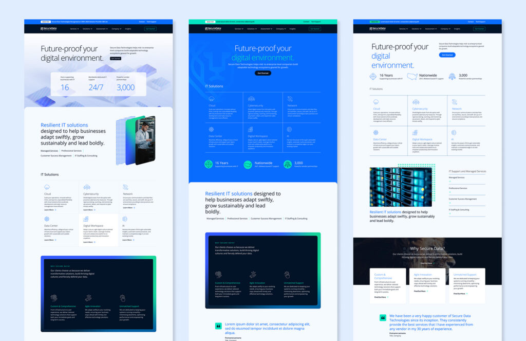 Pages from the Secure Data Technologies website design