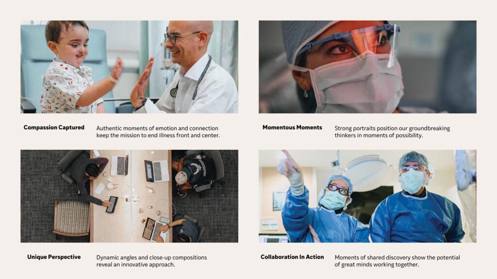 Examples of photography styles in the WashU Medicine branding