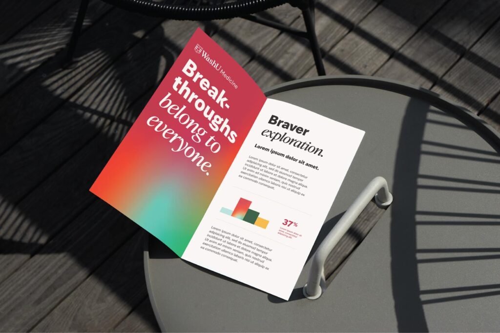 WashU Medicine brand identity applied to a brochure