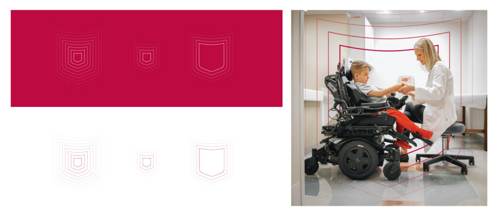 Examples of the WashU Medicine shield graphic