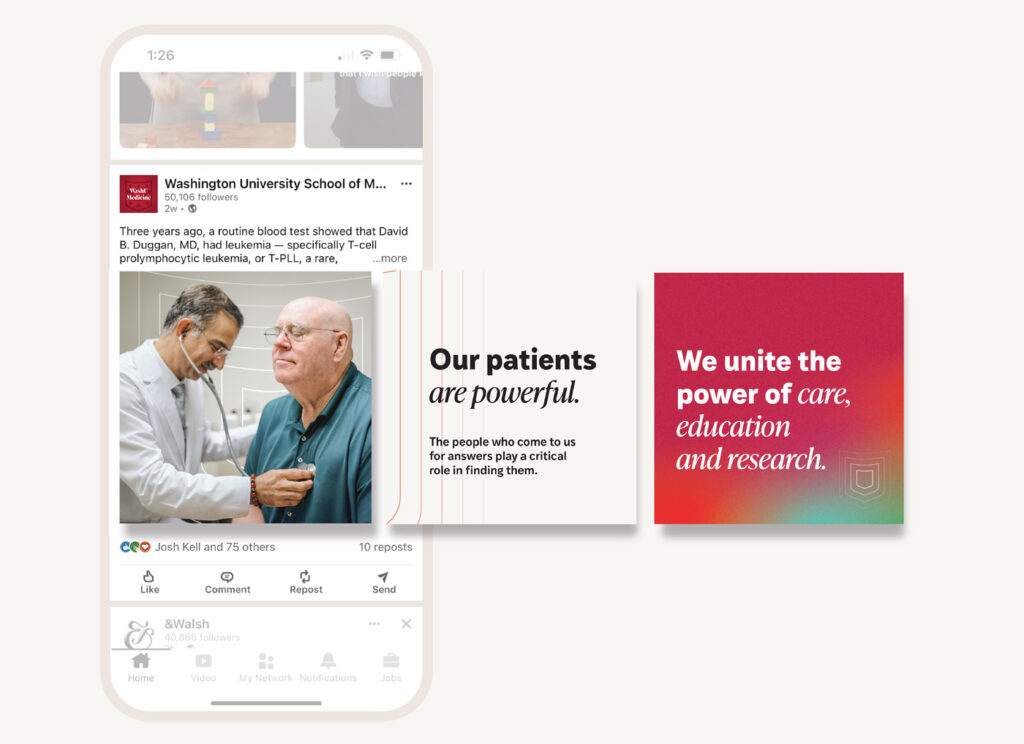 Social media posts using the WashU Medicine brand identity