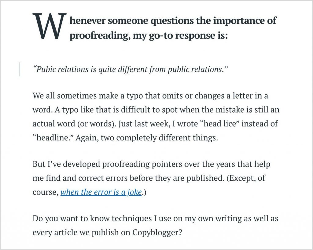 Blog post introduction from Copyblogger