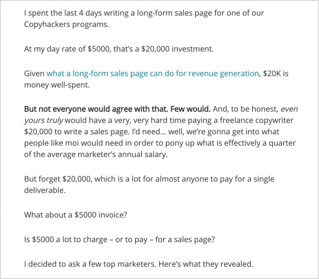 Blog post introduction from Copyhackers.
