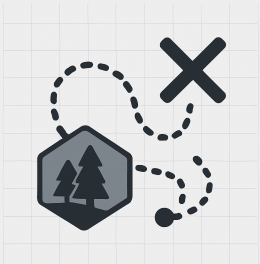 Treasure map with trees and dotted path