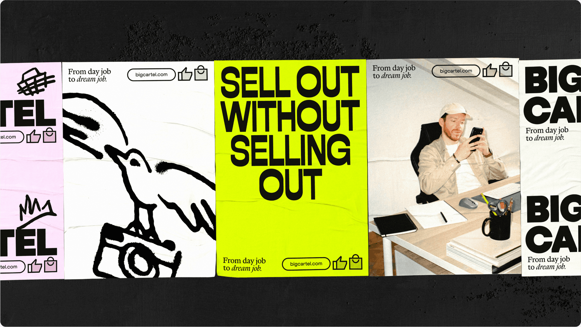 Logotype, illustration, digital and posters for e-commerce platform Big Cartel designed by How&How