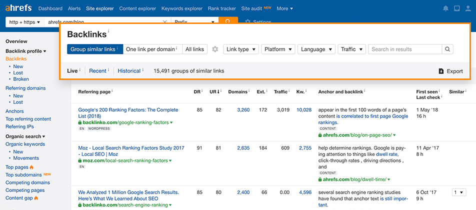 ahrefs backlinks tool