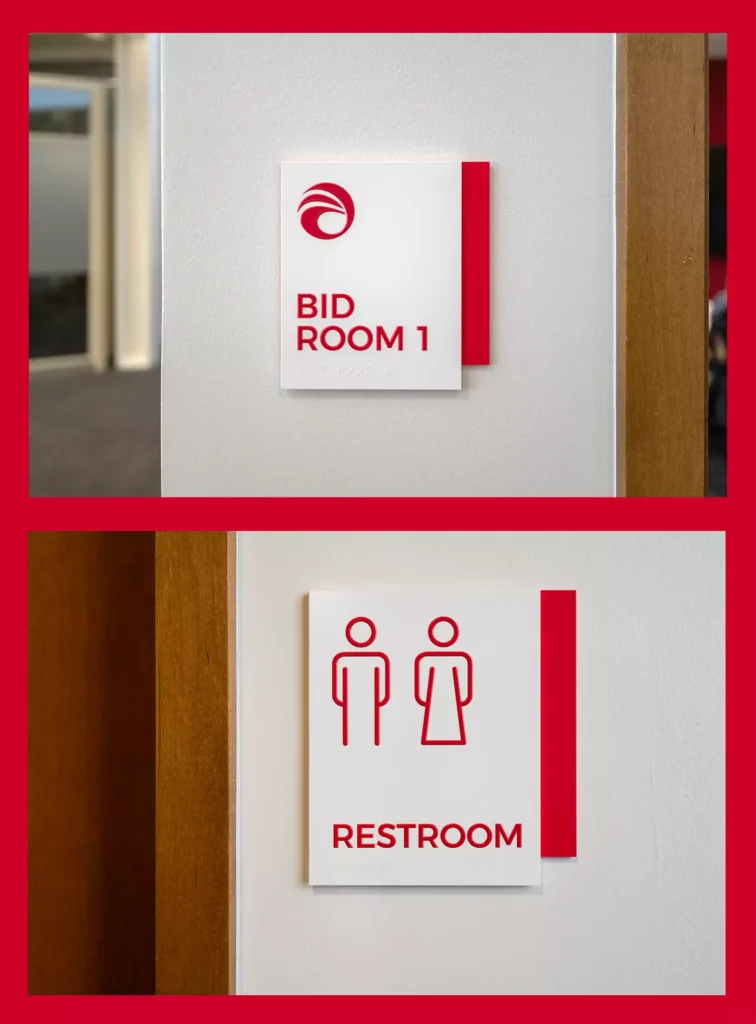 Branded wayfinding signage enforces Alberici's brand throughout its office
