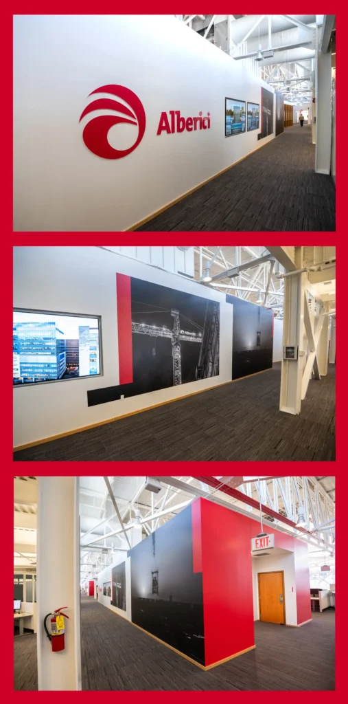 Vinyl wall wraps inside the Alberici headquarters celebrate the Alberici brand